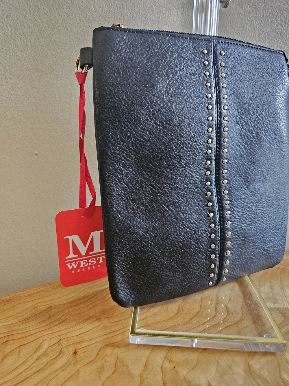 Montana West Black Crossbody with Gold Stud Trim